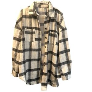 Plaid Flannel Womens Large Black & White Oversized Grunge 90s 100% Cotton Casual
